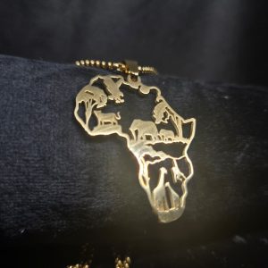 outlined africa pendant necklace with animal detail