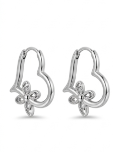 vintage inspired open heart and filigree flower huggie hoop earrings