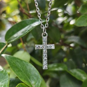 classic cubic zirconia pave cross pendant necklace