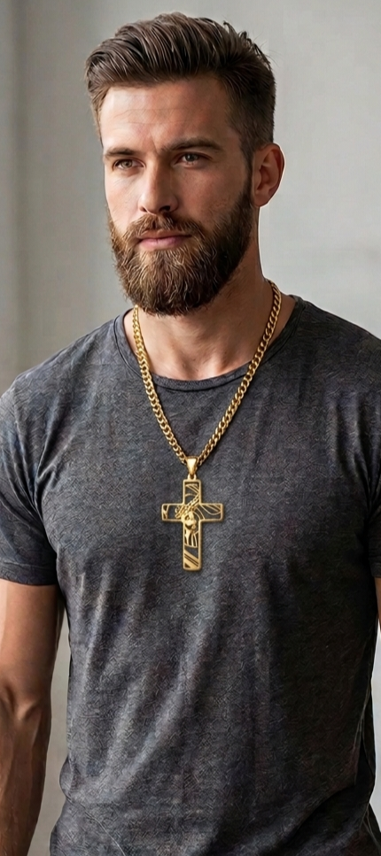 men's gold plated jesus silhouette cross pendant necklace