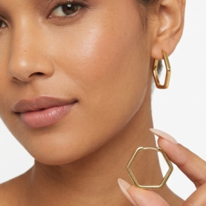 Modern Geometric Hexagon Huggie Hoop Earrings