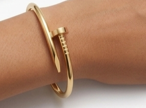 minimalist gold tone wrapped nail bangle bracelet