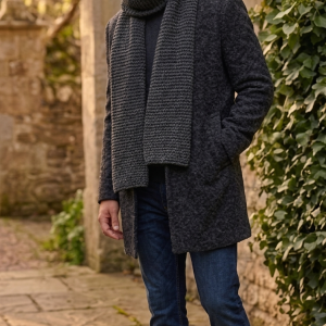 men's charcoal wool blend garter knit scarf